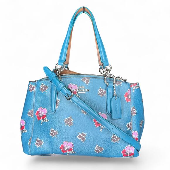 Coach Handbags - Coach Christie Carryall Teal Wildflower Leather satchel crossbody shoulder bag